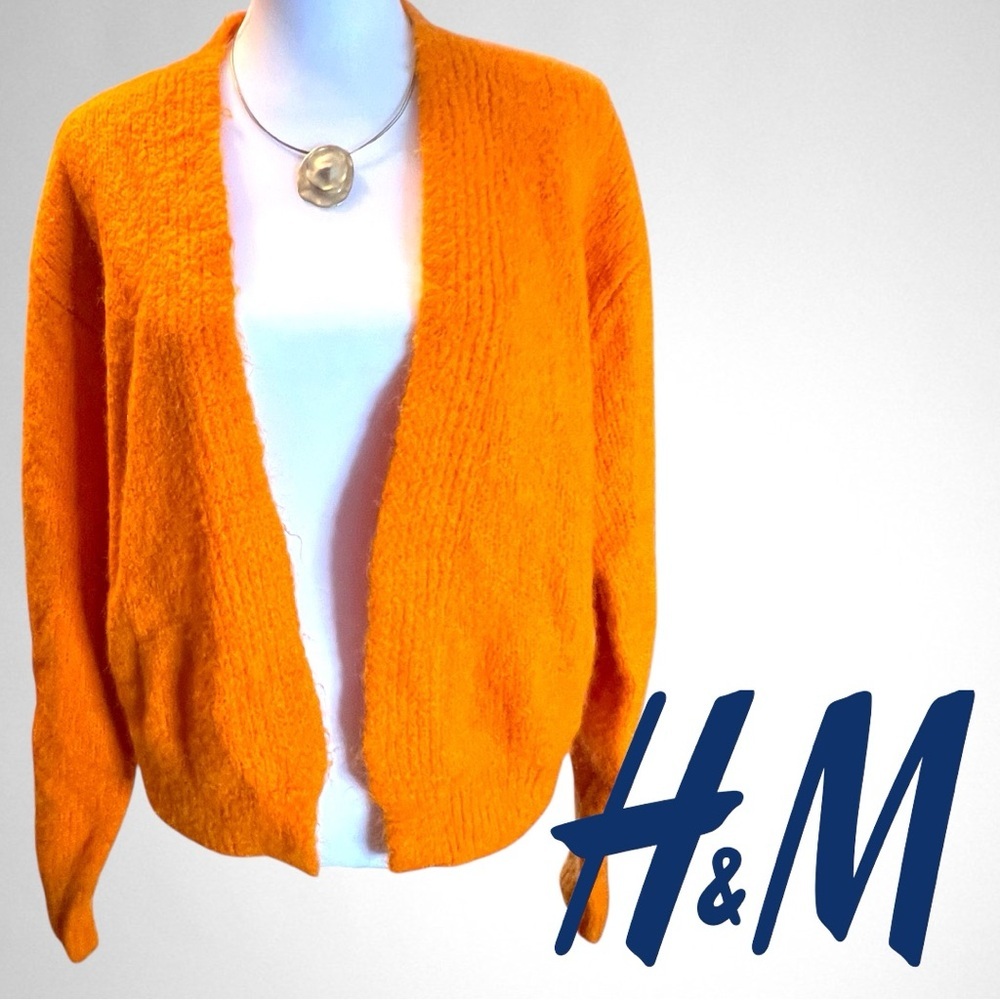 H&M Orange Cardigan Wool Blend Small Sweater with Relaxed Fit